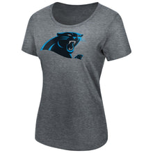 Load image into Gallery viewer, Carolina Panthers Majestic Women's Showtime Game Tradition T-Shirt - Heathered Gray NFL LADIES V-Neck
