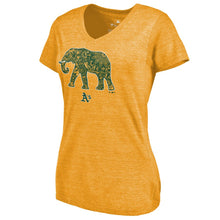 Load image into Gallery viewer, Oakland Athletics Women&#39;s Hometown Collection Stomper V-Neck Tri-Blend T-Shirt - Gold MLB Ladies V-Neck
