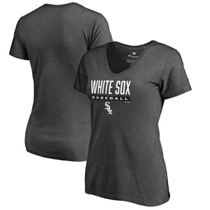 Chicago White Sox Women's Win Stripe Plus Size V-Neck T-Shirt - Ash MLB Ladies V-Neck