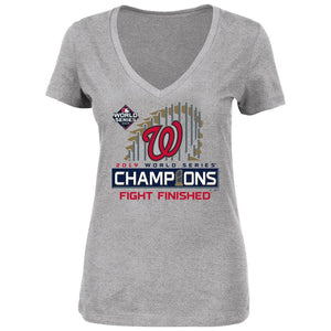 Washington Nationals Women's 2019 World Series Champions Plus Size Locker Room V-Neck T-Shirt - Gray MLB Ladies V-Neck