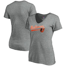 Load image into Gallery viewer, Baltimore Orioles Women&#39;s Showtime V-Neck T-Shirt - Heathered Gray MLB Ladies V-Neck
