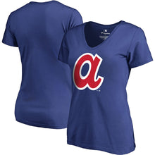 Load image into Gallery viewer, Atlanta Braves Women&#39;s Plus Size Cooperstown Collection Huntington V-Neck T-Shirt - Royal MLB Ladies V-Neck
