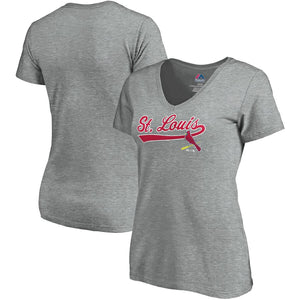 St. Louis Cardinals Women's Showtime V-Neck T-Shirt - Heathered Gray MLB Ladies V-Neck