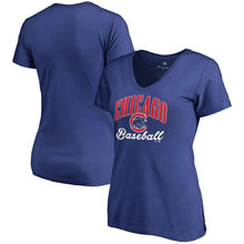 Load image into Gallery viewer, Chicago Cubs Women's Victory Script T-Shirt - Royal MLB Ladies V-Neck
