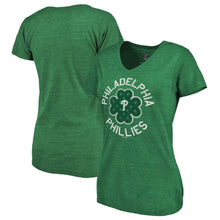 Load image into Gallery viewer, Philadelphia Phillies Women&#39;s 2019 St. Patrick&#39;s Day Luck Tradition V-Neck T-Shirt - Kelly Green MLB Ladies V-Neck
