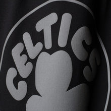 Load image into Gallery viewer, Boston Celtics Majestic Throwback Logo Reflective Tek Patch T-Shirt - Black NBA Guys Tee
