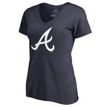 Load image into Gallery viewer, Atlanta Braves Women&#39;s Team Color Primary Logo V-Neck T-Shirt - Navy MLB Ladies V-Neck
