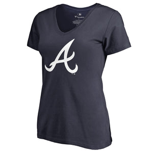 Atlanta Braves Women's Team Color Primary Logo V-Neck T-Shirt - Navy MLB Ladies V-Neck