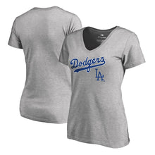 Load image into Gallery viewer, Los Angeles Dodgers Women&#39;s Cooperstown Collection Wahconah V-Neck T-Shirt - Ash MLB Ladies V-Neck
