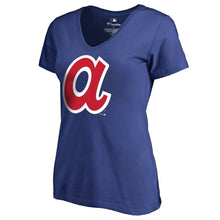 Load image into Gallery viewer, Atlanta Braves Women&#39;s Cooperstown Collection Huntington V-Neck T-Shirt - Royal MLB Ladies V-Neck
