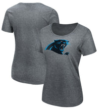 Load image into Gallery viewer, Carolina Panthers Majestic Women's Showtime Game Tradition T-Shirt - Heathered Gray NFL LADIES V-Neck
