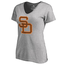 Load image into Gallery viewer, San Diego Padres Women&#39;s Cooperstown Collection Huntington T-Shirt - Ash MLB Ladies V-Neck
