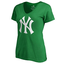Load image into Gallery viewer, New York Yankees Women&#39;s St. Patrick&#39;s Day White Logo Plus Size V-Neck T-Shirt - Kelly Green MLB Ladies V-Neck
