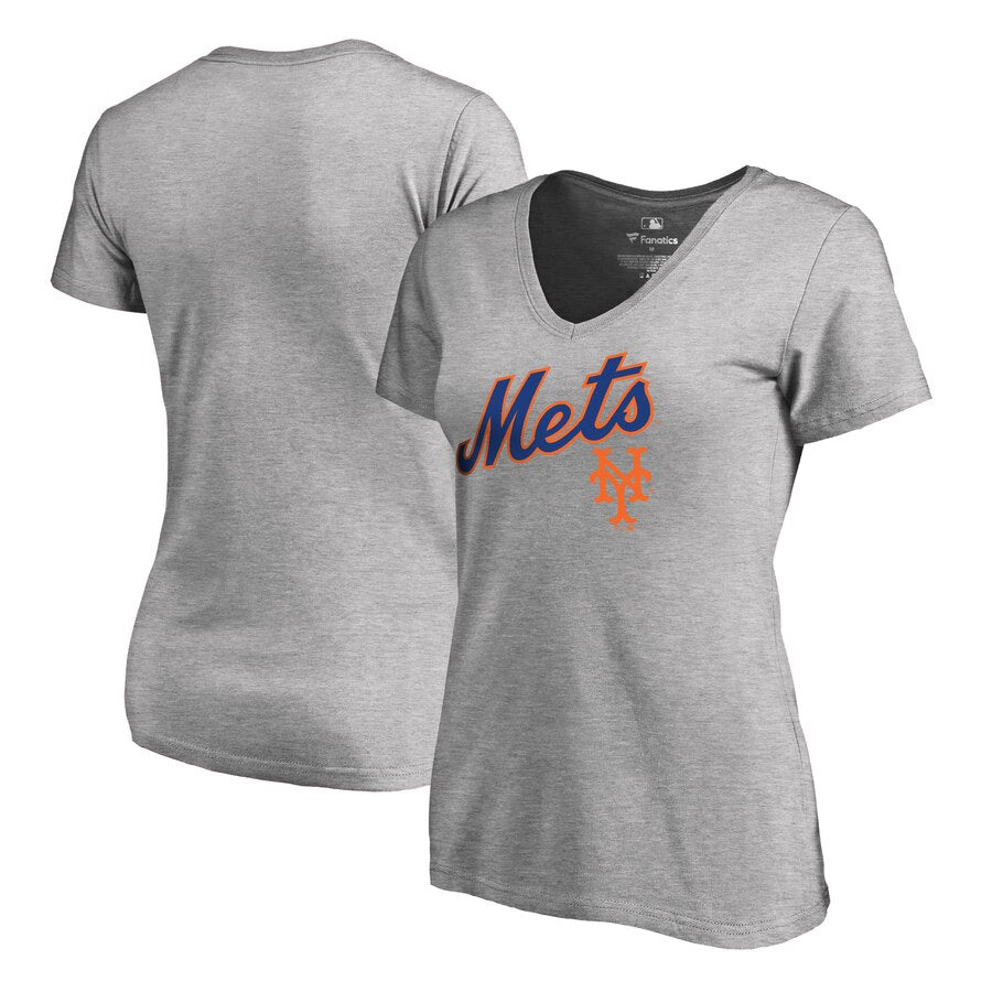 New York Mets Women's Cooperstown Collection Wahconah V-Neck T-Shirt - Ash MLB Ladies V-Neck