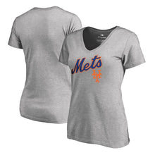 Load image into Gallery viewer, New York Mets Women&#39;s Cooperstown Collection Wahconah V-Neck T-Shirt - Ash MLB Ladies V-Neck
