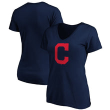 Load image into Gallery viewer, Cleveland Indians Women&#39;s Core Official Logo V-Neck T-Shirt - Navy MLB Ladies V-Neck
