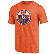 Load image into Gallery viewer, Edmonton Oilers Distressed Team Primary Logo Tri-Blend T-Shirt - Orange NHL Guys Tee
