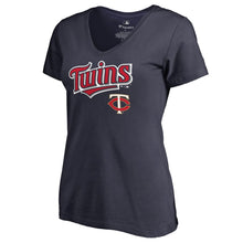 Load image into Gallery viewer, Minnesota Twins Women&#39;s Team Lockup T-Shirt - Navy MLB Ladies V-Neck
