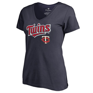 Minnesota Twins Women's Team Lockup T-Shirt - Navy MLB Ladies V-Neck