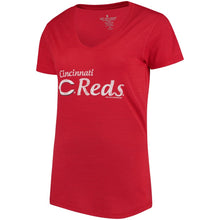 Load image into Gallery viewer, Cincinnati Reds Soft As A Grape Women&#39;s Double Steal Tri-Blend V-Neck T-Shirt - Red MLB Ladies V-Neck
