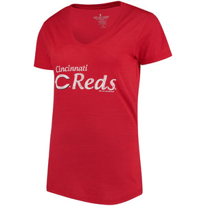 Cincinnati Reds Soft As A Grape Women's Double Steal Tri-Blend V-Neck T-Shirt - Red MLB Ladies V-Neck