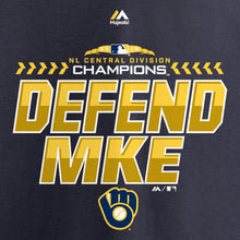 Load image into Gallery viewer, Milwaukee Brewers 2018 Nl Central Division Champions Locker Room Defend T-Shirt - Navy MLB Guys Tee
