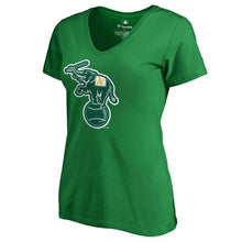 Load image into Gallery viewer, Oakland Athletics Women&#39;s Cooperstown Collection Forbes T-Shirt - Kelly Green MLB Ladies V-Neck
