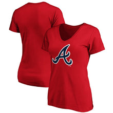 Load image into Gallery viewer, Atlanta Braves Women&#39;s Core Official Logo V-Neck T-Shirt - Red MLB Ladies V-Neck
