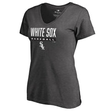 Load image into Gallery viewer, Chicago White Sox Women&#39;s Win Stripe Plus Size V-Neck T-Shirt - Ash MLB Ladies V-Neck
