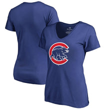 Load image into Gallery viewer, Chicago Cubs Women&#39;s Primary Logo V-Neck T-Shirt - Royal MLB Ladies V-Neck
