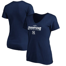 Load image into Gallery viewer, New York Yankees Women&#39;s 2019 Al East Division Champions Base Coach V-Neck T-Shirt - Navy MLB Ladies V-Neck
