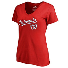 Load image into Gallery viewer, Washington Nationals Women&#39;s Team Lockup T-Shirt - Red MLB Ladies V-Neck
