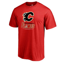 Load image into Gallery viewer, Calgary Flames Team Lockup T-Shirt - Red NHL Guys Tee
