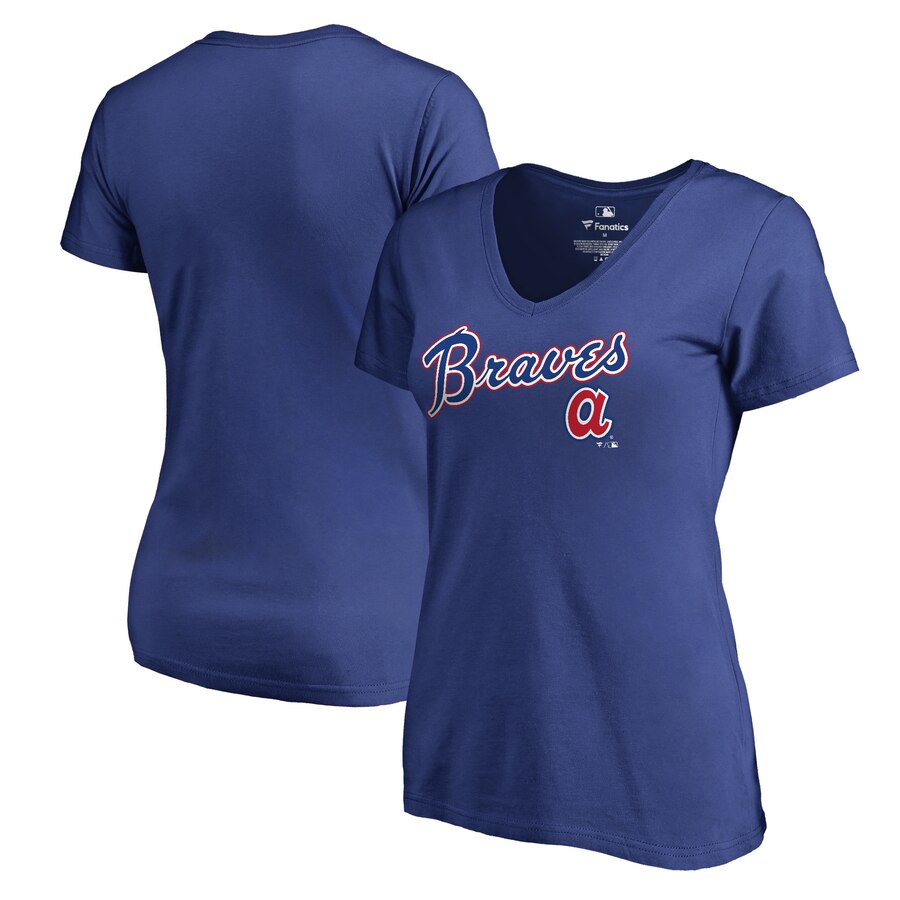 Atlanta Braves Women's Cooperstown Collection Wahconah V-Neck T-Shirt - Royal MLB Ladies V-Neck