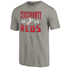 Load image into Gallery viewer, Cincinnati Reds Cooperstown Collection Antique Stack Tri-Blend T-Shirt - Gray MLB Guys Tee
