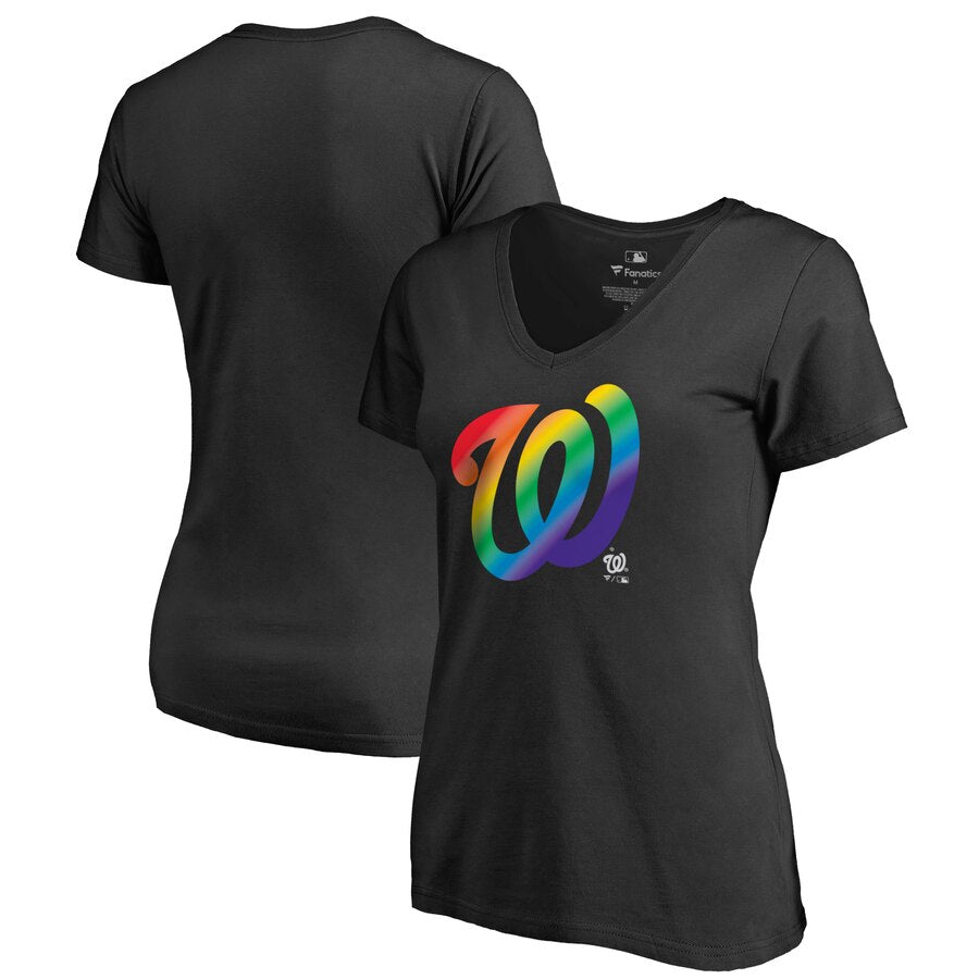 Washington Nationals Women's Pride T-Shirt - Black MLB Ladies V-Neck
