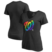 Load image into Gallery viewer, Washington Nationals Women&#39;s Pride T-Shirt - Black MLB Ladies V-Neck

