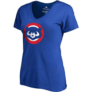 Chicago Cubs Women's Plus Size Cooperstown Collection Huntington V-Neck T-Shirt - Royal MLB Ladies V-Neck