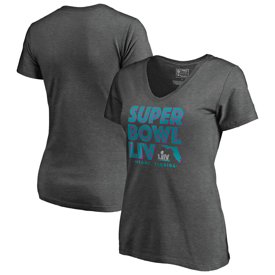 Women's Super Bowl Liv Super Inline Tri-Blend V-Neck T-Shirt - Black NFL LADIES V-Neck