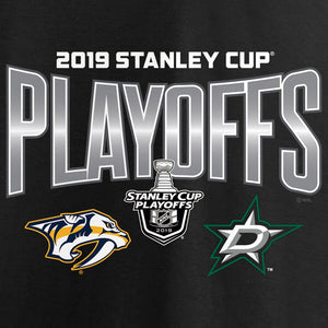Nashville Predators Vs. Dallas Stars 2019 Stanley Cup Playoffs Matchup Checking The Boards T-Shirt - Black NHL Guys Tee