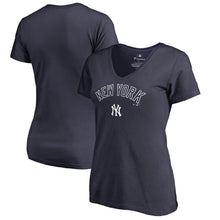 Load image into Gallery viewer, New York Yankees Women&#39;s Team Lockup T-Shirt - Navy MLB Ladies V-Neck
