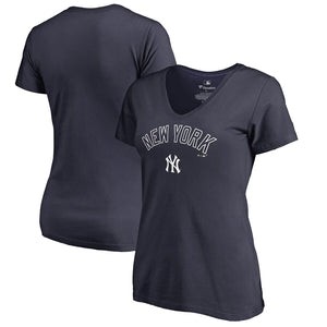 New York Yankees Women's Team Lockup T-Shirt - Navy MLB Ladies V-Neck