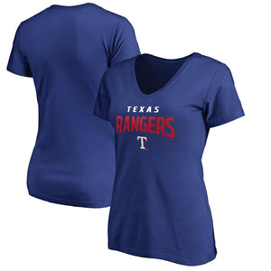 Texas Rangers Women's Engage Arch V-Neck T-Shirt - Royal MLB Ladies V-Neck