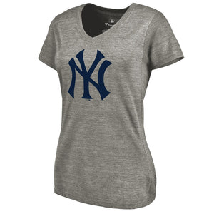 New York Yankees Women's Primary Logo Tri-Blend V-Neck T-Shirt - Ash MLB Ladies V-Neck