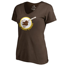 Load image into Gallery viewer, San Diego Padres Women&#39;s Cooperstown Collection Forbes T-Shirt - Brown MLB Ladies V-Neck
