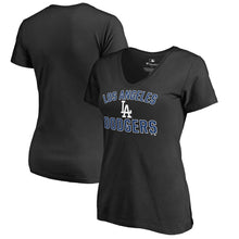 Load image into Gallery viewer, Los Angeles Dodgers Women&#39;s Team Victory Arch V-Neck T-Shirt - Black MLB Ladies V-Neck
