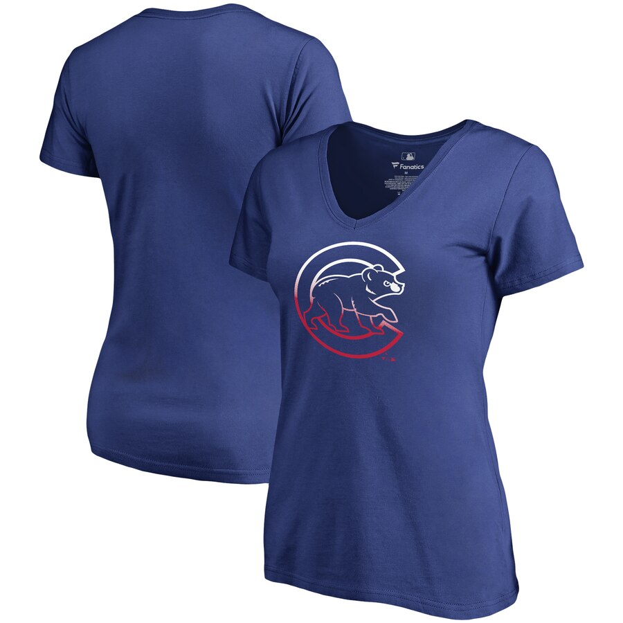 Chicago Cubs Women's Plus Size Gradient Logo T-Shirt - Royal MLB Ladies V-Neck