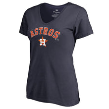 Load image into Gallery viewer, Houston Astros Women&#39;s Team Lockup V-Neck T-Shirt - Navy MLB Ladies V-Neck
