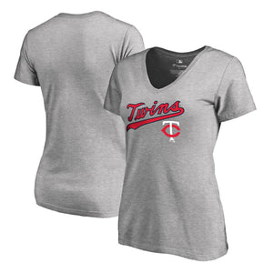 Minnesota Twins Women's Cooperstown Collection Wahconah V-Neck T-Shirt - Ash MLB Ladies V-Neck
