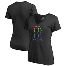 Load image into Gallery viewer, Boston Red Sox Women&#39;s Pride T-Shirt - Black MLB Ladies V-Neck
